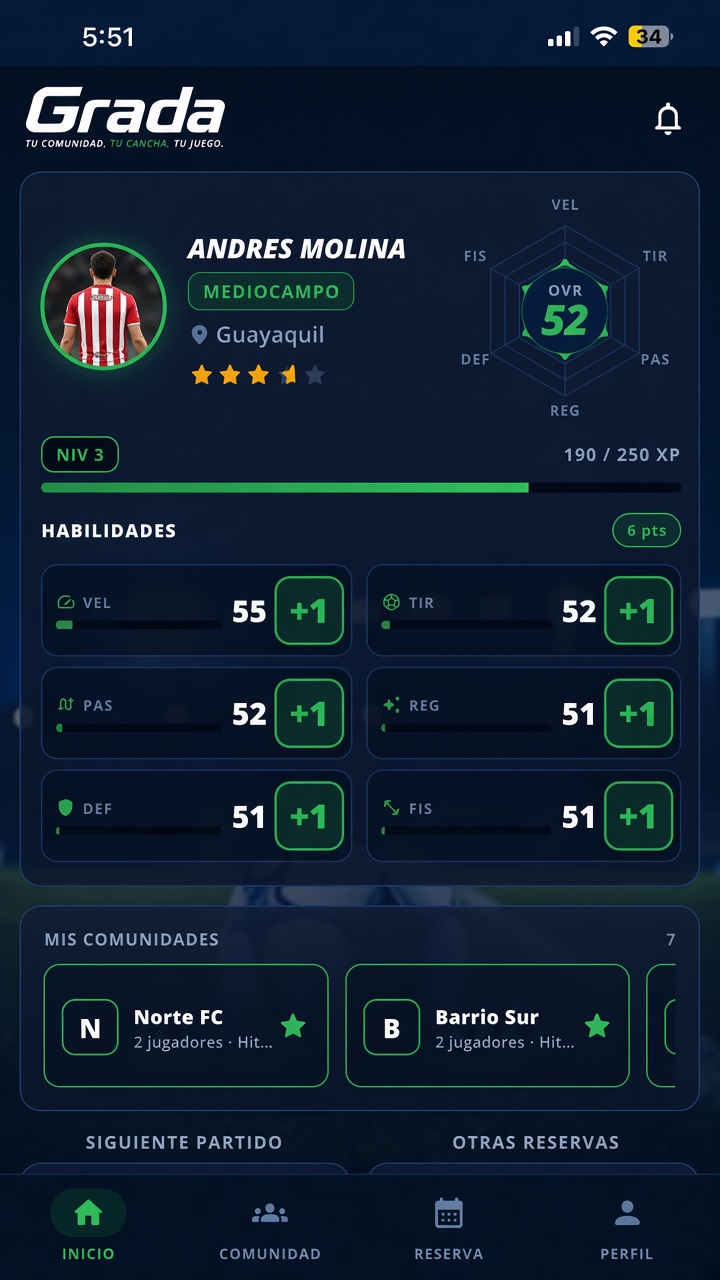 Inicio en la app GRADA